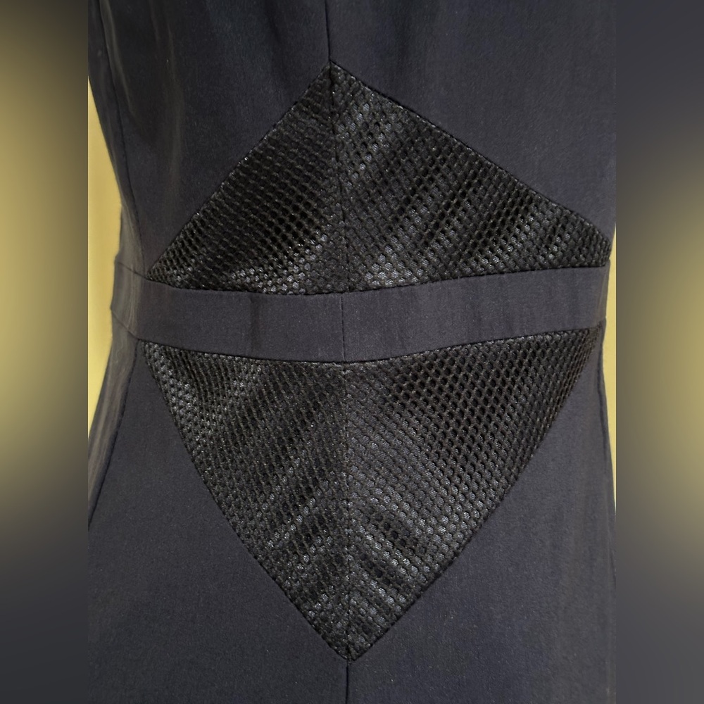 BLACK SAKS FITH AVANUE Blue Sheath Dress Square Neck Cap Sleeve Net Bodice Sz 10 - Picture 7 of 16